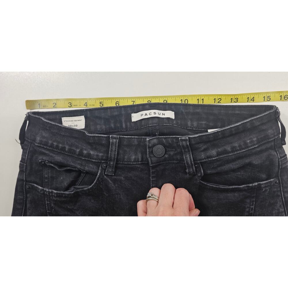 Pacsun Stacked Skinny Stretch Denim Jeans moto black grunge 30x30 EUC emo y2k - Picture 5 of 8